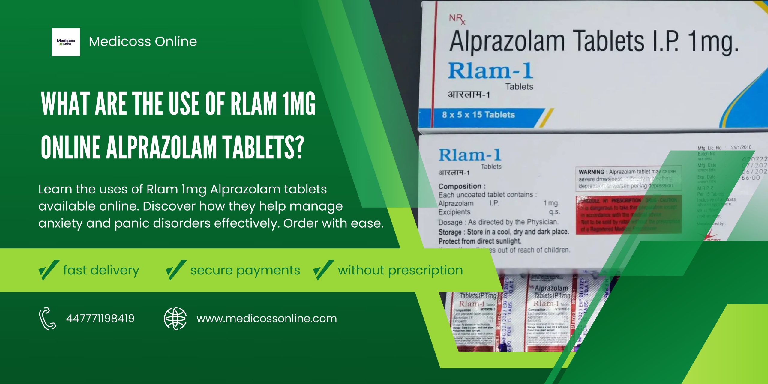 What are the use of Rlam 1mg Online Alprazolam Tablets?
