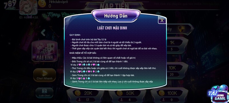 Hướng dẫn chơi Mậu Binh 789club từ cơ bản đến nâng cao
