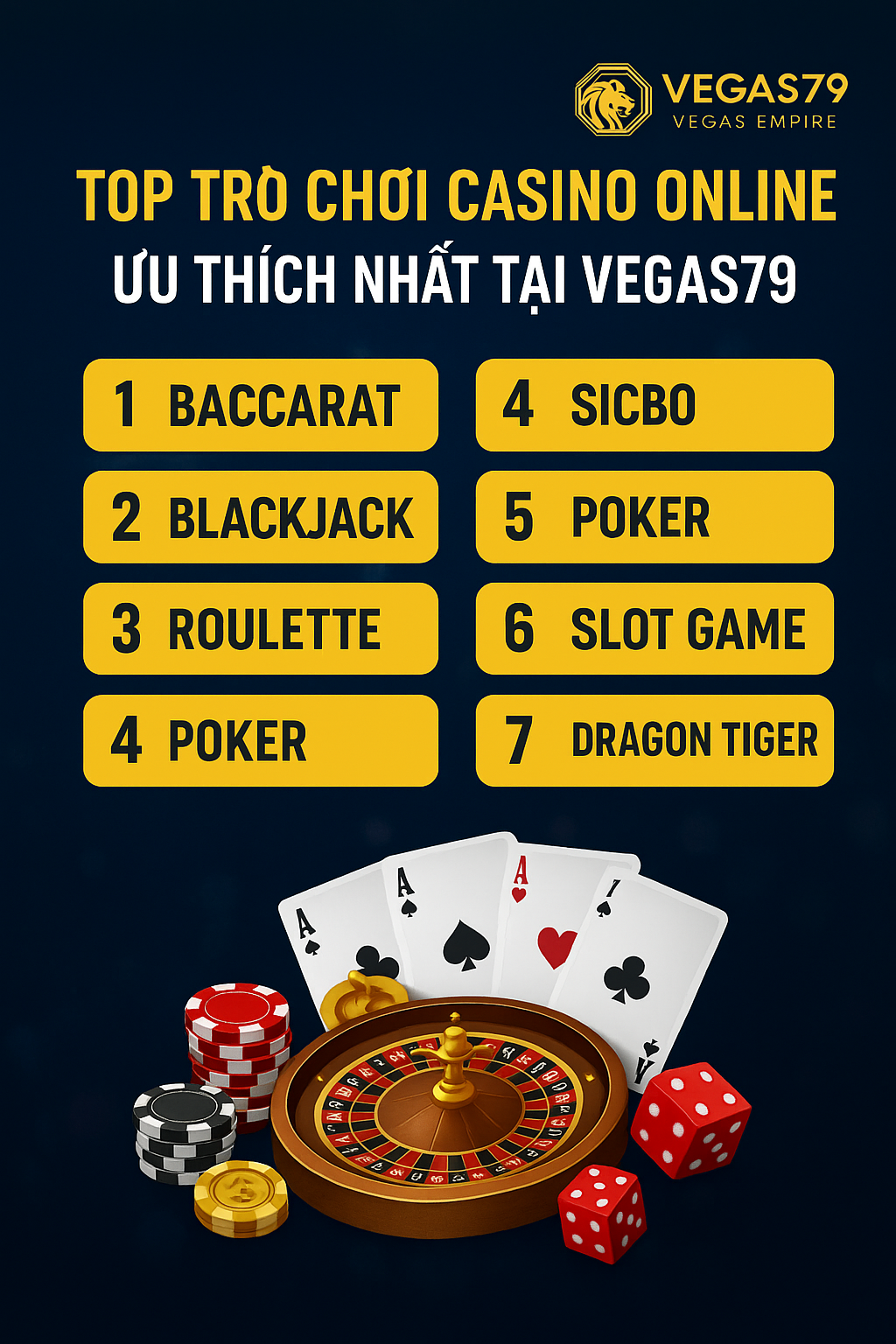Top trò chơi casino online được yêu thích nhất tại Vegas79