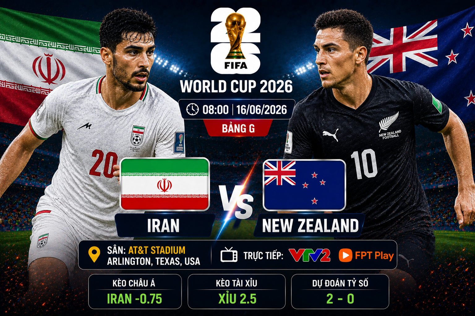 Soi Kèo Iran vs New Zealand, 8h Ngày 16/6 Bảng G World Cup 2026
