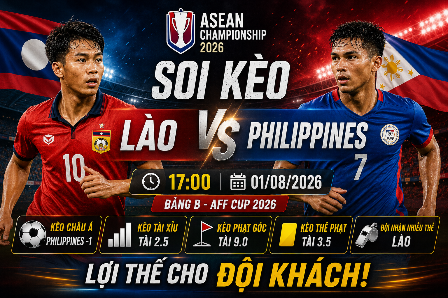 Soi kèo Lào vs Philippines, 17h ngày 1/8 – bảng B AFF Cup 2026