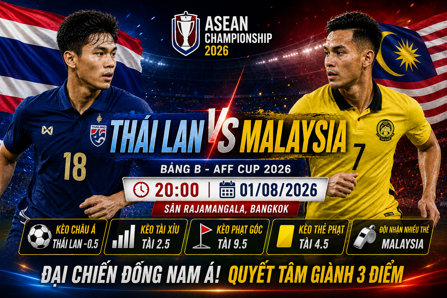 Soi kèo Thái Lan vs Malaysia, 20h ngày 1/8 – AFF Cup 2026