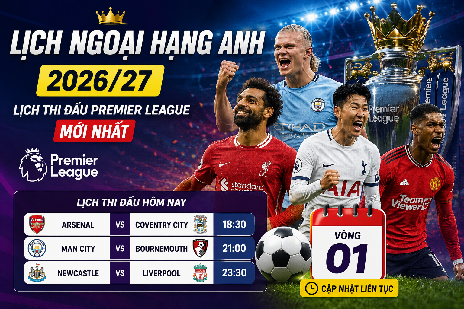 Lịch Ngoại Hạng Anh 2026/27 – Lịch Thi Đấu Premier League Mới Nhất