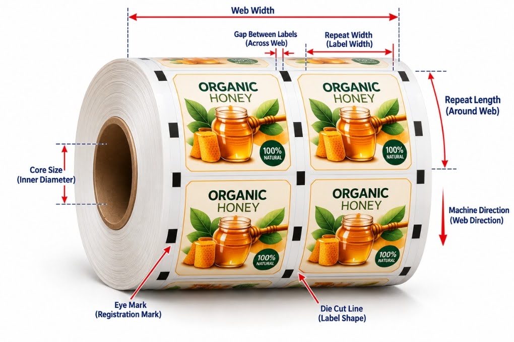 Label Dieline Setup: Rolls, Repeats, and Eye Marks