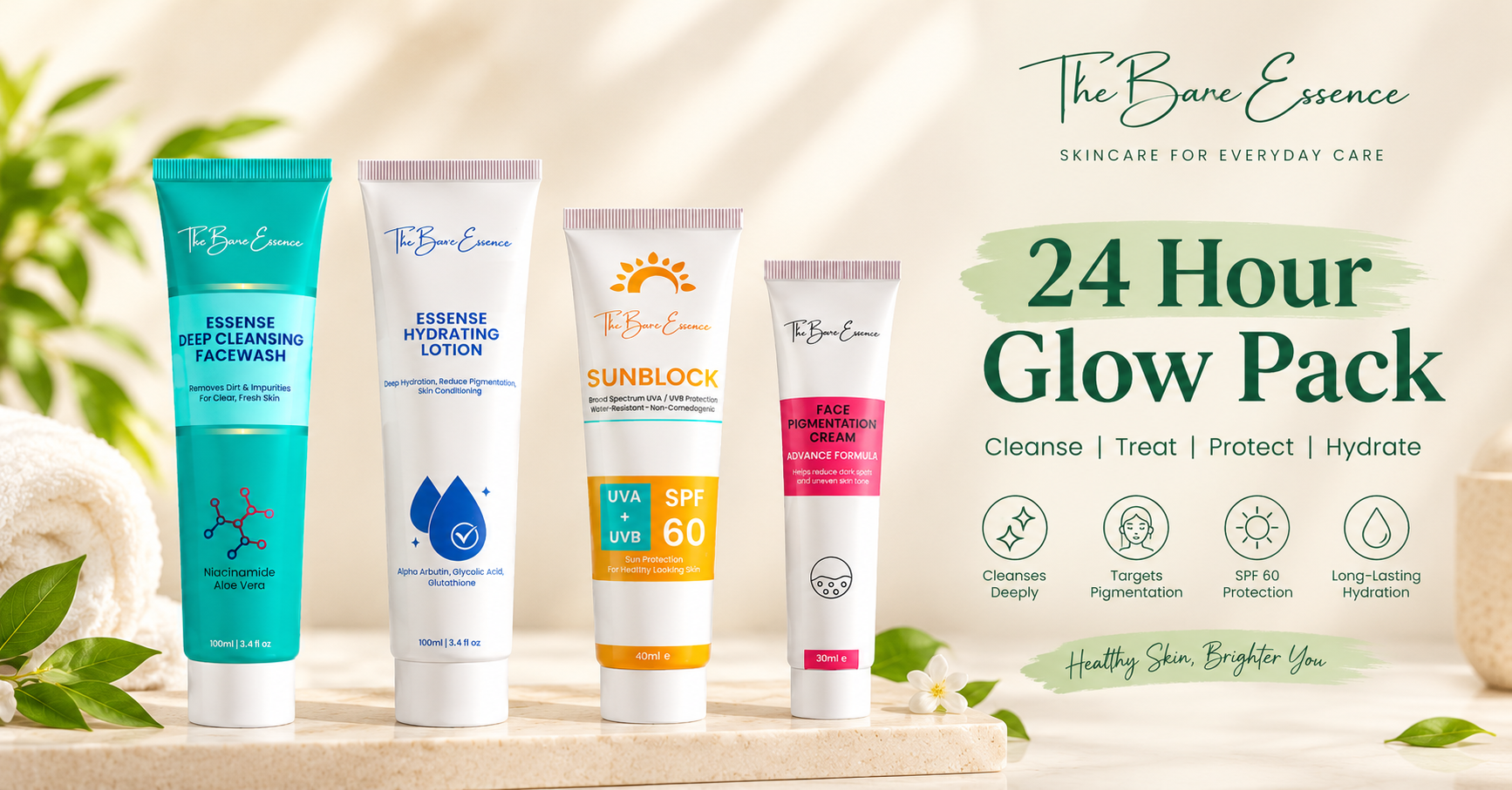 24 Hour Glow Pack: 4-Step Skincare Routine – The Bare Essence – thebaressence