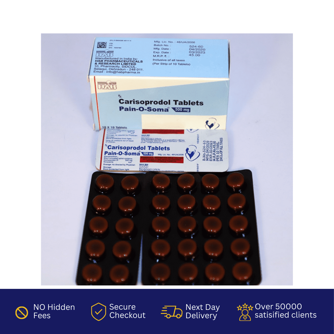 Buy Soma Carisprodol 500mg Tablets in UK for Muscle relaxant